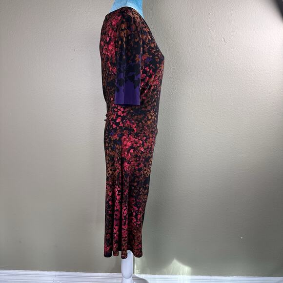 Jones New York Dress Women 16 stretch ruched plum russet berry gold flattering - Picture 4 of 16